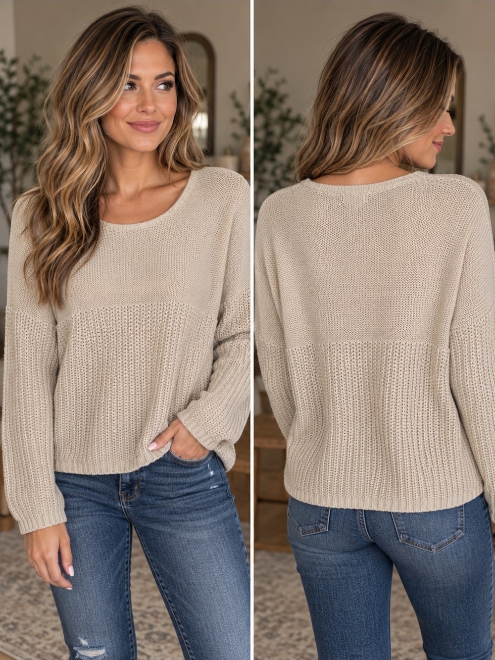 Spiegel Women's Cream Knit Sweater - Classic Crewneck